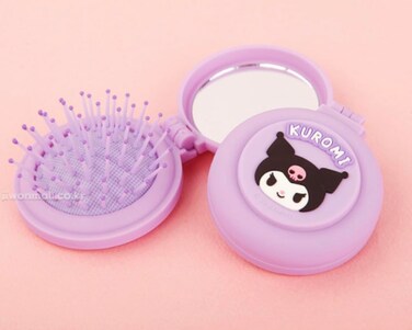Kuromi's Travel Size Mini Hairbrush - Foldable with Mirror Attached