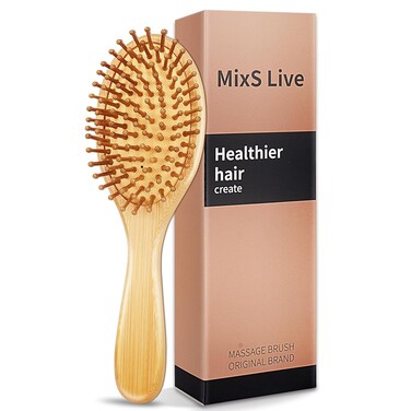 Bamboo Hair Brush,Natural Bamboo Paddle Detangling Hair Brush,Massaging Scalp,Great on All Hair for Women Men and Kids,With Ergonomic Handle Bamboo Brush for Hair Growth. (A-Yellow)