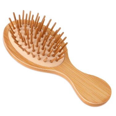 Natural Bamboo Brush, Mini Paddle Detangling Hairbrush Portable Bamboo Bristles Scalp Massage Comb Anti-Static Pocket Size Wooden Travel Hair Brush for Women &amp; Men &amp; Kids Thick/Thin/Curly/Dry Hair