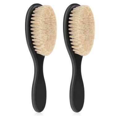 Slick Back Hair Brush, 2 Pack Soft Bristle Smoothing Hair Brushes for Women Curly Hair Detangling,Restores Shine, Horse Bristle Barber Fade Brush Beard Brush for Men, Professional Barber Accessories