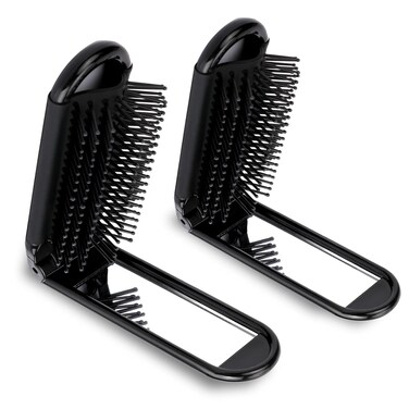 Travel Hair Brush with Mirror and Massage Comb - 2 Pack Foldable Compact Hair Styling Tools for Women and Men