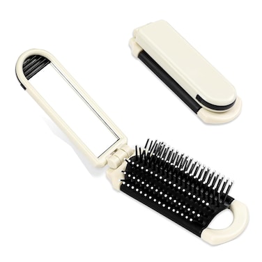 Foldable Travel Hair Brush with Mirror, Small Collapsable Pocket Size Hairbrush Mini Massage Comb Portable Compact Hair Brush for Women Hair Styling Tool for Handbag,Locker,Car,Gym,Trip,Purse,Swimming