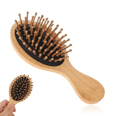 Mini Hair Brush, Portable Bamboo Hair Brush Small Travel Comb Paddle Detangling Hairbrush Scalp Massager Anti-Static Pocket Size Comb Air Cushion Hair Brush for Women Thick Thin Curly Wet Hair