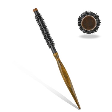 Mozeat Lens Mini Round Brush for Blow Drying, 1/2 Inch Small Quiff Roller Brush, Portable Curling Brush with Wooden Handle and Stiff Nylon Bristle Styling Hair Brush for Curling, Short, Thin Hair