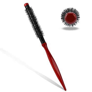 Mini Quiff Roller Brush for Blow Drying and Curling - 1/2 Inch Portable Travel Brush with Wooden Handle and Nylon Bristles for Styling Short, Fine Hair