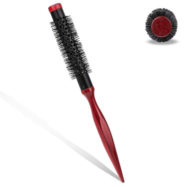 Small Round Brush for Blow Drying, 1.2 Inch Mini Quiff Roller Brush with Metal Thermal Barrel and Stiff Nylon Bristles Salon Blowout Styling Hair Brush for Women Wet Dry Curling Short Thin Hair Bangs