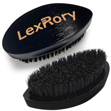 Medium Hard 360 Wave Brush - Upgraded Curved Palm Wavy Brushes for Men - Natural Boar Bristles Medium Firm for Hair Routine Waves Brushing (Black)