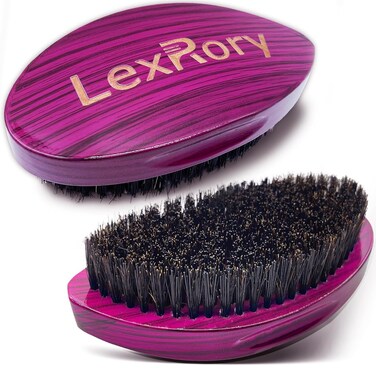 Medium Hard 360 Wave Brush - Upgraded Curved Palm Wavy Brushes for Men - Natural Boar Bristles Medium Firm for Hair Routine Waves Brushing (Stripes Purple)
