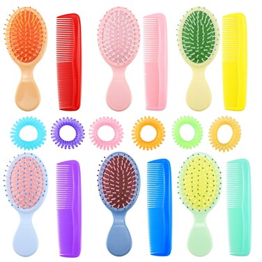 18 Pcs Mini Travel Hair Brush,Colorful Wet and Dry Detangler Brush for Women Girls Toddler,Soft Bristles Brush with Waterproof Hair Ties