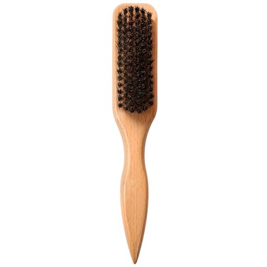 OWIIZI Slick Back Hair Brush for Smoothing Ponytail, Soft Boar Bristle Styling Edge Control Brush for Sleek Hair, Wooden Rat Tail Pointed Handle Wax Stick for Hair, Teasing Hair Brush for Men Women