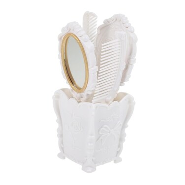 Hair Brush Set - 5pcs Vanity Mirror Comb Set for Girls Hair Care, Round Brush for Blow Drying, Antique Vanity Mirror, Detangling Plastic To Rotate, Cosmetic Air Bag, White