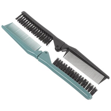 MAGICLULU 2pcs Double Teeth Folding Comb Portable Folding Hair Brush Bristle Travel Comb Bristle Set Straight Curl Hair Brush for Women Men Salon (Black+Green))