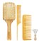 Bamboo Hair Brush Comb Set for Women, Wooden Paddle Detangling Brush for Thick Thin Curly Straight Wavy Fine Hair, Wide Tooth &amp; Tail Comb Great for Wet or Dry Use, Hairbrush Cleaning Tool Included