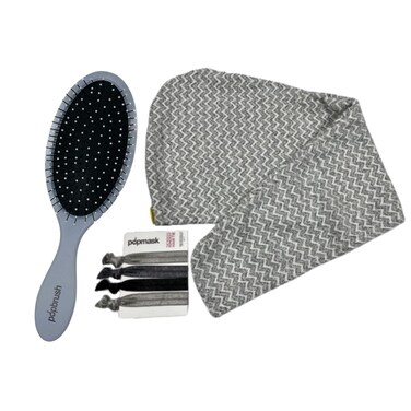 Popband 'Love Your Hair' Ultimate Hair Set with Detangling Hair Brush, Set of 5 No-Dent Hair Ties, &amp; Chevron Spa Turban - Great for Wet or Dry Hair! (Grey)