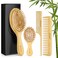BFWood Bamboo Hair Brush Set, 4 PCS Natural Wooden Combs Paddle Detangling Hairbrush, Wide-tooth and Tail Comb and Mini Paddle Brush for Traveling, Suit for Women &amp; Men