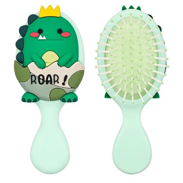 Toddler Hair Brush - Mini Hair Brush for Kids - Travel Brush for Boys and Girls - Baby Detangler Brush for Thin Hair - Dinosaur Brush with Air Cushion - Green