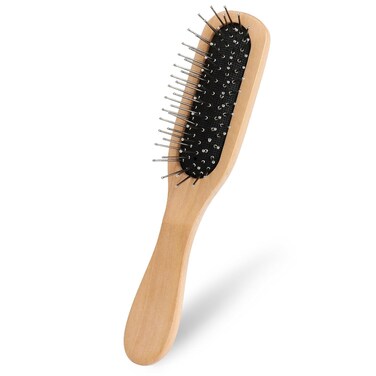 Portable Mini Pin Bamboo Hair Brush with Steel Bristles Detangling Brush Wig Hair Brush Small Wire Cushion Brush with Wood Handle Travel Natural Wood Comb with Metal Bristles for Women