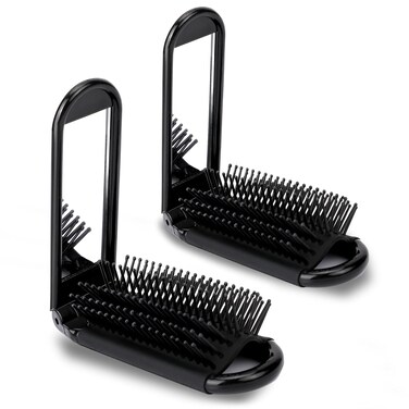 Foldable Hair Brush, 2 PCS Folding Hair Brush with Mirror Portable Hair Brush Pocket Hair Massage Comb Compact Hair Brush Mini Wet Hair Brush Travel Hair Brush for Women Girls Men Wet Dry Hair
