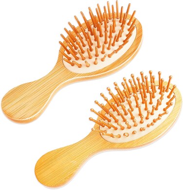 2 PCS Travel Brush,Bamboo Brush Mini Hairbrush Anti-Static Travel Brushes for Hair Massage Scalp Detangling Brush Yellow Mini Hair Brush Natural Wooden Pocket Travel Small Hair Brush for All Hair