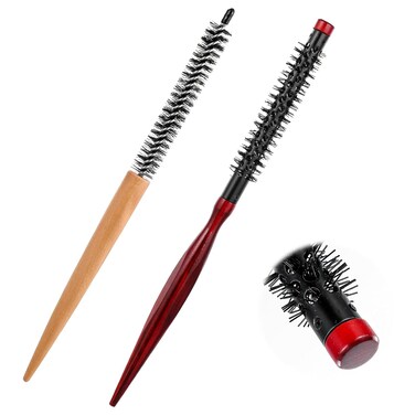 2 Pcs Small Round Hair Brush, Mini Hair Round Wood Brush Mustache Brush Roller Brush For Blow Drying Curling Brush For Short Hair Portable Circular Hairbrush Hairdressing Brushes For Women Men