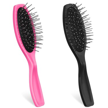 2 Pcs Wig Brushes for Synthetic Hair, Professional Steel Comb for Synthetic Wigs, Portable Brush Comb, Long Short Hair Brush, Wire Hair Brush, Hair Extension Brushes for Women (Black+Rose Pink)