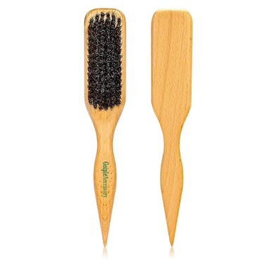 2PCS Boar Bristle Hair Brush Slick Back Hair Brush for Sleek Ponytail Bun &amp; Smoothing Baby Hairs- Soft Medium Smoothing to Style,Polish &amp; Lay Hair Down Flat- Wooden Brush for Men Women
