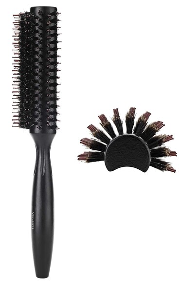 Natural Boar &amp; Nylon Bristle Blow Drying Hair Brush -Semi Round, Professional Wooden Round Blowout Hairbrush for Styling Women&amp;Men's Medium Wavy, Curly, Volume Hair
