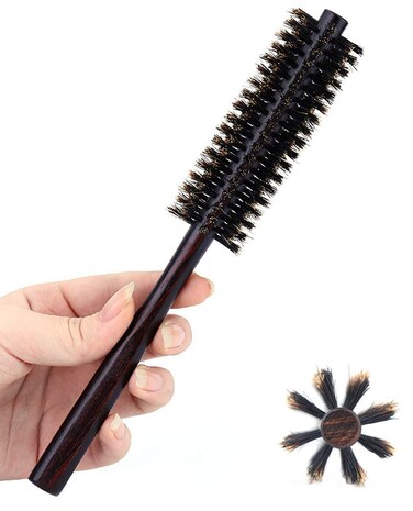 PERFEHAIR Small Round Hair Brush for Thin or Short Hair, Mini Round Boar Bristle Beard Brush for Men &amp; Women