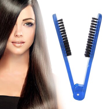 Dioche Boar Clamp Double Sided Brush Hair Straightener Brushes Comb, Bristle Hair Brush, Anti Static Heat Resistant, for Smoothing and Straight Hair (Blue)
