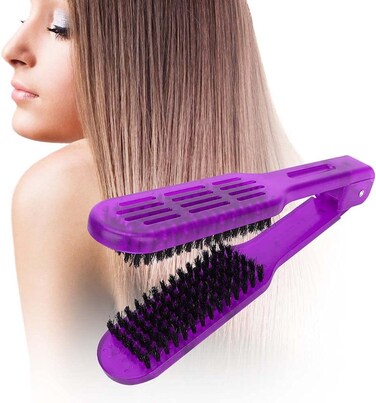 Double Sided Hair Straightening Brush, V-Shape Bristle Detangler for Reducing Split Ends and Styling