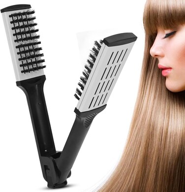 Boar Clamp Hair Brush Straightener No Electric,Hair Detangler Brush Hair Styling Tool Double Side Hair Comb Straightener Clamp Hair Straightening Comb Styling Tools Boar Bristle