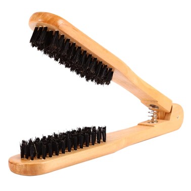 Double Sided Bristle Hair Brush, Clamp Hair Brush Use for Smoothing and Straight Hair Styles, Wooden Hair Straightening Brush