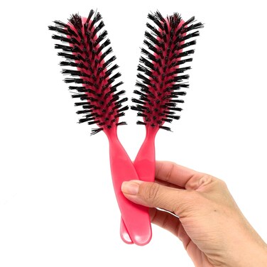 Detangling Hair Brush Nylon Bristles 7 Row Teasing Womens Brush For Thick Hair Small Travel Hairbrush Brush For Hair 2 Pcs. (Pink)
