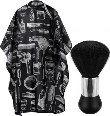 Professional Hair Cutting Cape with Neck Duster Brush, Salon Barber Cape, Hairdressing Accessories (Floral Print)