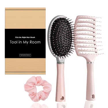 Detangler brush - curved vented hair brush for detangling hair types wavy, matted, curly hair. paddle brush for blow drying, cepillos para cabello (Set Pink, Combo)