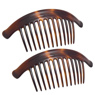 Parcelona French Arch Extra Large Tortoise Brown Shell 13 Teeth Interlocking Side Hair Comb Pair