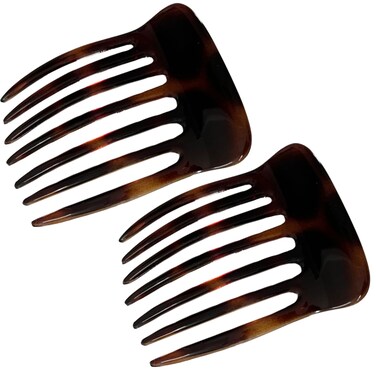Parcelona French Fingers Seven Teeth Large 2 Pieces Celluloid Acetate Tortoise Shell Hair Side Hair Combs