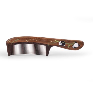 Wood Hair Comb Natural Wood Panda Eats Bamboo 1pc