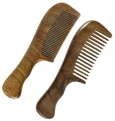 2 Pcs Sandalwood Hair Comb Set Wooden Wide Tooth Comb and Fine Tooth Comb for Women Men, Anti-static Detangling Comb for Curly Straight Fine Wet Dry Hair