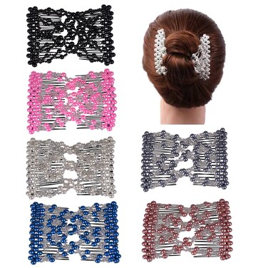 Ruihfas 6Pcs Multifunction Easy Comb Magic Comb Stretchy Beaded Hair Comb Elastic Double Combs in Mix Colors Hair Holder
