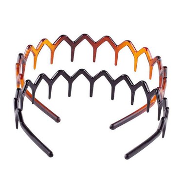 Set of 2 Plastic Sharks Tooth Hair Comb Headband Hair Hoop Headwear Hairband Hair Accessory for Womens Lady Girls (Black and Brown)