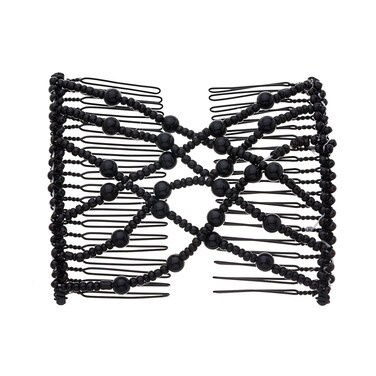 Ruihfas Easy Stretch Comb Beaded Double Stretching Combs Hair Styling Accessories for Women Girls Hair Bun Maker (Black)