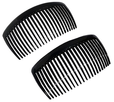 Parcelona French Glossy 23 Teeth Large 4 1/4" Celluloid Acetate Set of 2 No Slip Grip Side Hair Combs for Women, Made in France (Black)