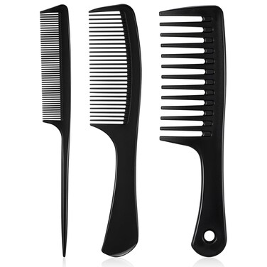 Patelai 3 Pcs Wide Tooth Detangling Hair Comb Detangling Hair Comb Hair Styling Comb Set, Carbon Fiber Cutting Comb Anti Static Heat Resistant Comb for Women Curly Straight Long Hair, Black (Elegant)