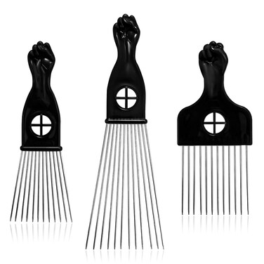 3 Pcs Black Stainless Steel Afro Combs, Afro Hair Pick Set Pick Comb Hairdressing Styling Tools for Afro Hairstyle and Natural Curly