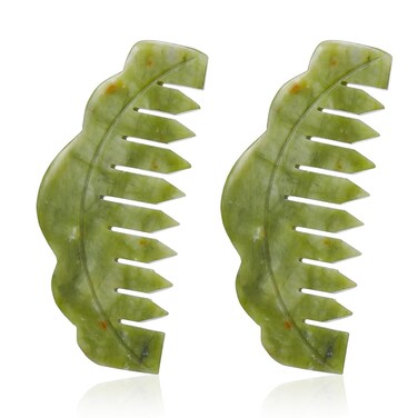 Geiserailie 2 Pieces Jade Combs Massage Stone Hair Gua Sha Scraping Scalp Comb Facial Massage Tool Multifunctional Handheld Head Tools Head Caring Therapy Mother's Day Gift(Plain Style)