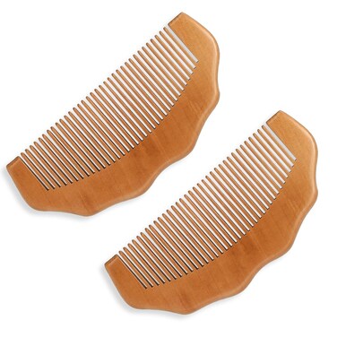 Small Wooden Travel Comb, 2 Pack Natural Peach Wood Anti-Static Detangling Pocket Hair and Beard Comb with Polished Surface