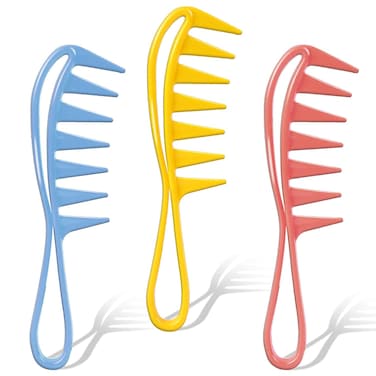 3 Pieces Professional Plastic Salon Combs - Large Tooth Shark Teeth Design for Curly, Dry, Wet, Long and Thick Hair Styling