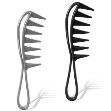 Wide Tooth Comb, 2 Pcs Large Tooth Combs Shark Teeth Hair Combs Curl Comb Durable Plastic Hair Combs Hairstyle Tool for Curly Wet Wavy Hair Wigs (Black, Grey)