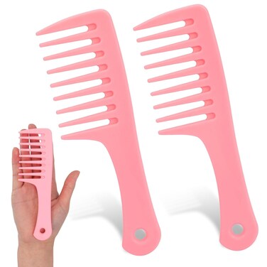 Mini Wide Tooth and Travel-Size Detangling Combs - 2 Pcs Portable Plastic Combs for Styling Curly, Long, Wet Hair